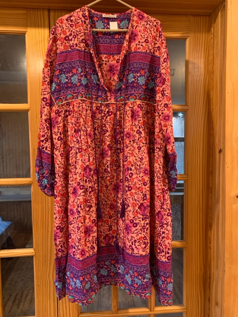 Women's R. Vivimos Boho Ditsy Floral Pink Purple Long Sleeve Maxi Dress 2XL